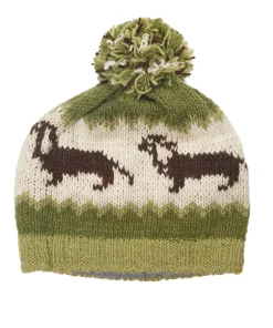 Alternative view of Hand-knitted Fine Wool Bobble Beanie Dachshund Dog Design Green RC25PP101