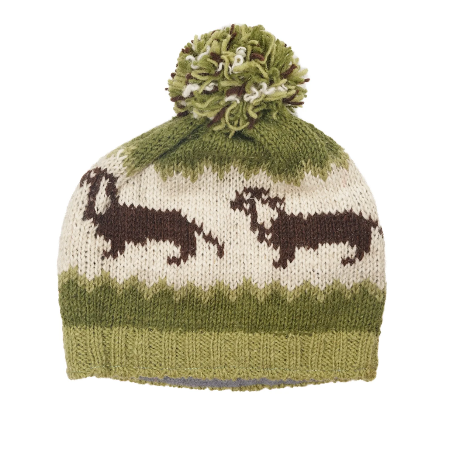 Hand-knitted Fine Wool Bobble Beanie Dachshund Dog Design Green RC25PP101 - Image 2