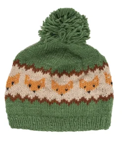 Hand-knitted Wool Fox Design Bobble Beanie SKPN010 Fine Knit - Image 3