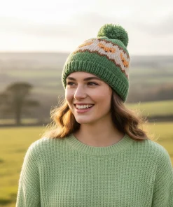 Hand-knitted Wool Fox Design Bobble Beanie SKPN010 Fine Knit