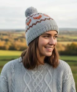 Alternative view of Hand-knitted Wool Fox Design Bobble Beanie SKPN010 Fine Knit