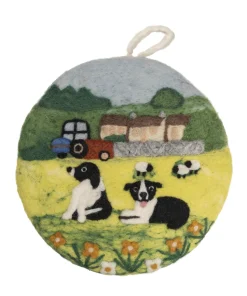 Handmade Needle Felted Art Irish Farm House and Boarder Collies 20cm