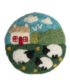 Handmade Needle Felted Coasters Irish Cottage and Sheep Set of 4pcs