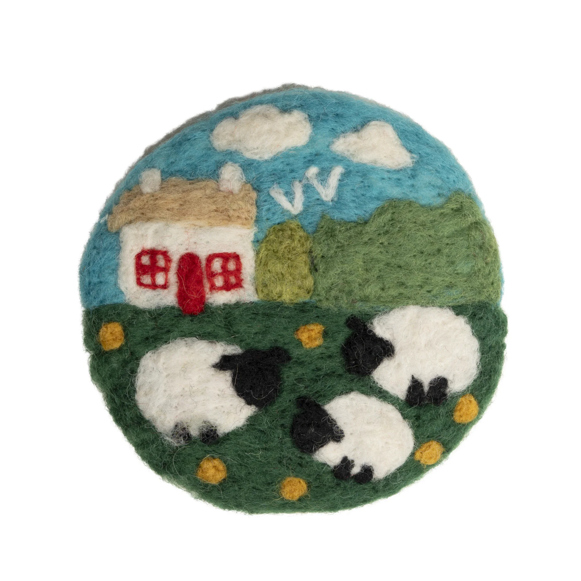 Handmade Needle Felted Coasters Irish Cottage and Sheep Set of 4pcs
