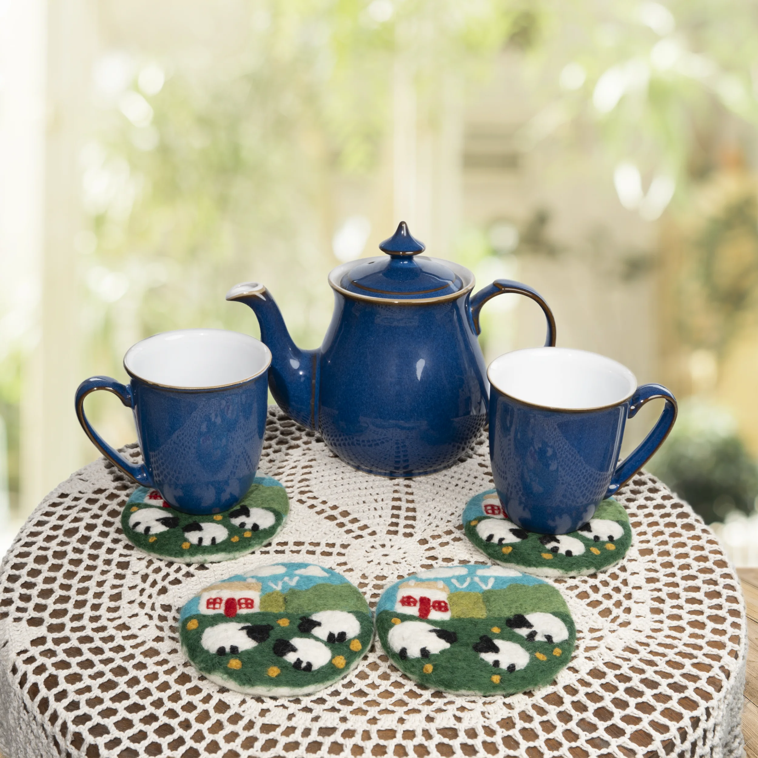 Handmade Needle Felted Coasters Irish Cottage and Sheep Set of 4pcs - Image 2