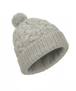Alternative view of Hand knit Pure Wool Bobble Beanie Winter Hat Aran Cable Knit Grey RC15PP