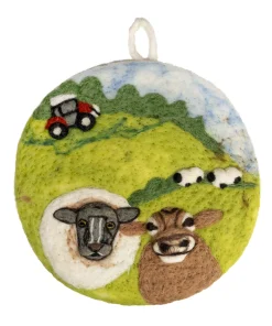 Handmade Needle Felted Art Irish Farm Bull and Sheep 20cm