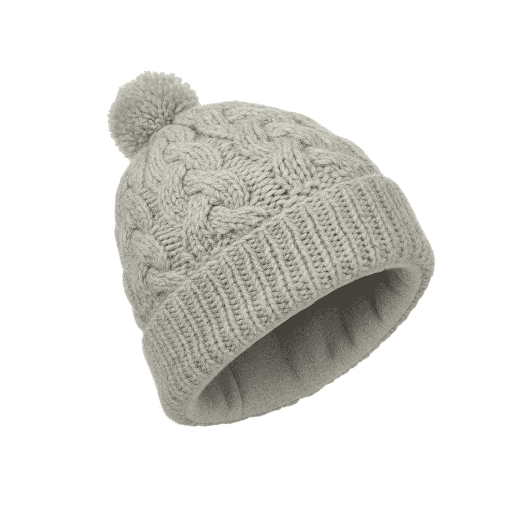 Hand knit Pure Wool Bobble Beanie Winter Hat Aran Cable Knit Grey RC15PP - Image 2