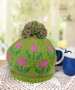 Hand Knitted 100% Wool Tulip Tea Cosy With Bobble Top / Gift For Tea Drinkers TC15
