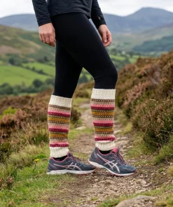 Alternative view of Handknitted Pink and White Multicolored Pure Wool Legwarmers RC32