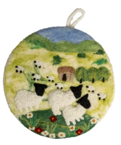 Handmade Needle Felted Art Irish Landscape Flock of Sheep 20cm