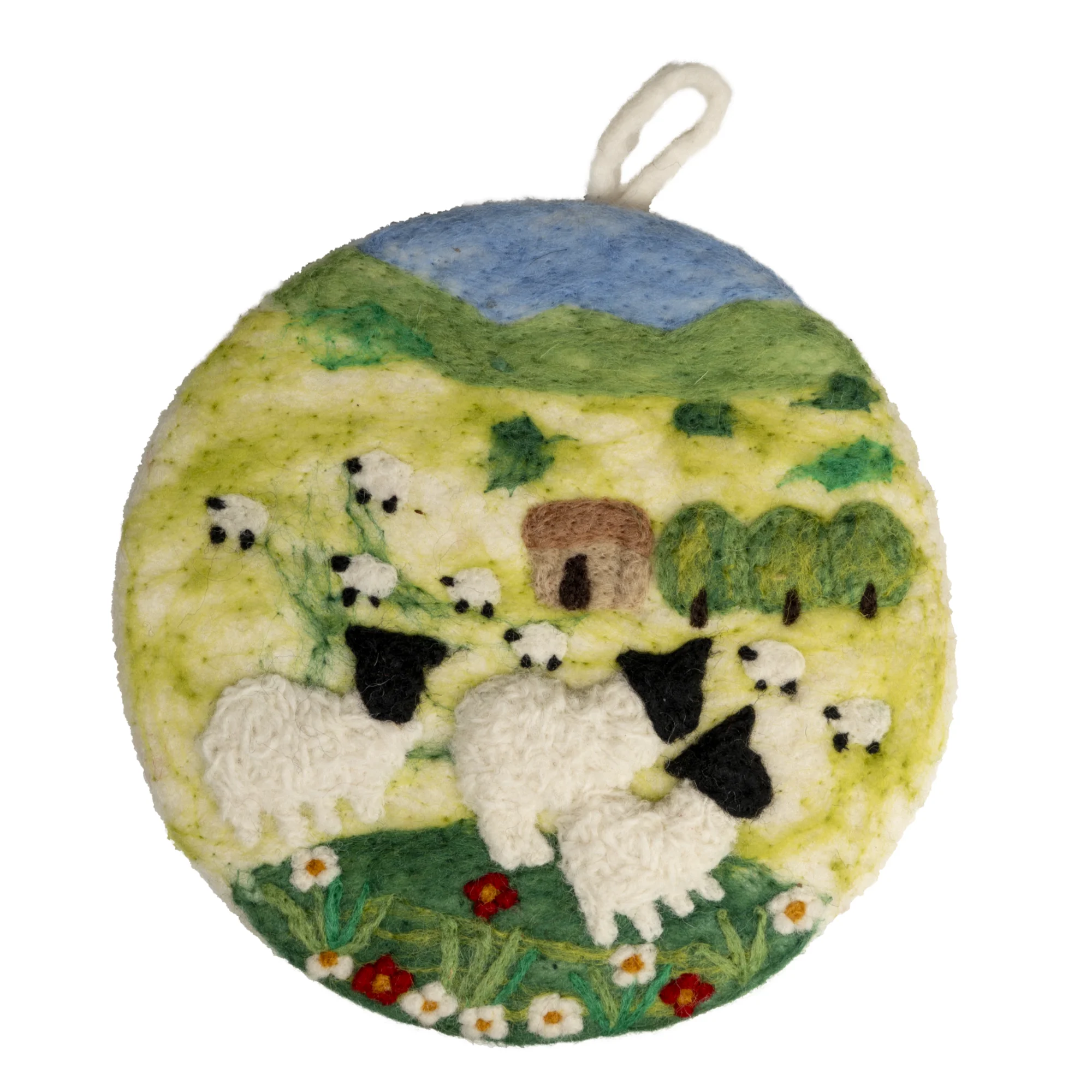 Handmade Needle Felted Art Irish Landscape Flock of Sheep 20cm
