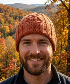 Alternative view of Hand-Knitted Supersoft Merino Unisex Beanie Unlined With Tradition Aran Stitching Orange PN010