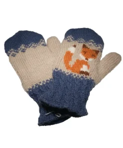 Pure Wool Hand Knitted Fox Design NK1001PP Beige Beanie and Mittens - Image 3