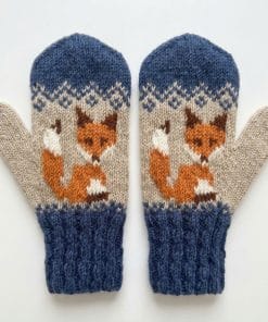 Alternative view of 100% Wool Hand Knit Mitten Winter Gloves Fox Design NK1001