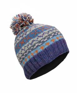 Alternative view of Hand Knit Pure Wool Bobble Beanie Fair Isle Design Heather Blue NK2002