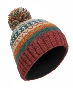 Alternative view of Hand Knit Pure Wool Bobble Beanie Fair Isle Design Rust Heather NK2001