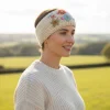 Hand Knitted Pure Wool Moss Stitch Headband With Embroidered Flowers HB075 Oatmeal
