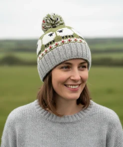 Hand Knit Pure Wool Beanie Sheep In The Meadow Design NK1002 Fine Knit