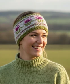 Hand Knit Pure Wool Thistle Design Headband HB76A Fine Knit