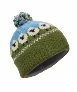 Pure Wool Unisex Bobble Beanie Fine Knit Sheep Sky Blue - Image 2