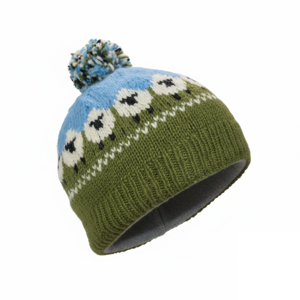 Pure Wool Unisex Bobble Beanie Fine Knit Sheep Sky Blue - Image 2
