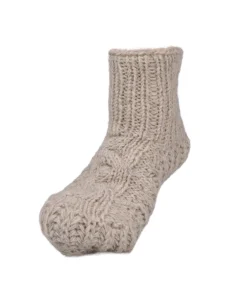 Pure Wool Hand Knitted Ladies Warm Chunky Slipper Socks Fleece-Lined Aran Cable Pattern NKSS001 - Image 3