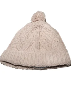 100 Lamb Wool Bobble Beanie Winter Hat Aran Knit Beige Rc16