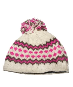 100 Lamb Wool Bobble Beanie Winter Hat Grey And Pink Rc61