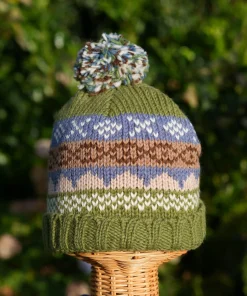 100 Lamb Wool Roll Back Bobble Beanie Winter Hat Olive Green Tc05 2