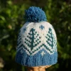100 Lamb Wool Snowflake Blue Bobble Beanie Winter Hat Lc01 2