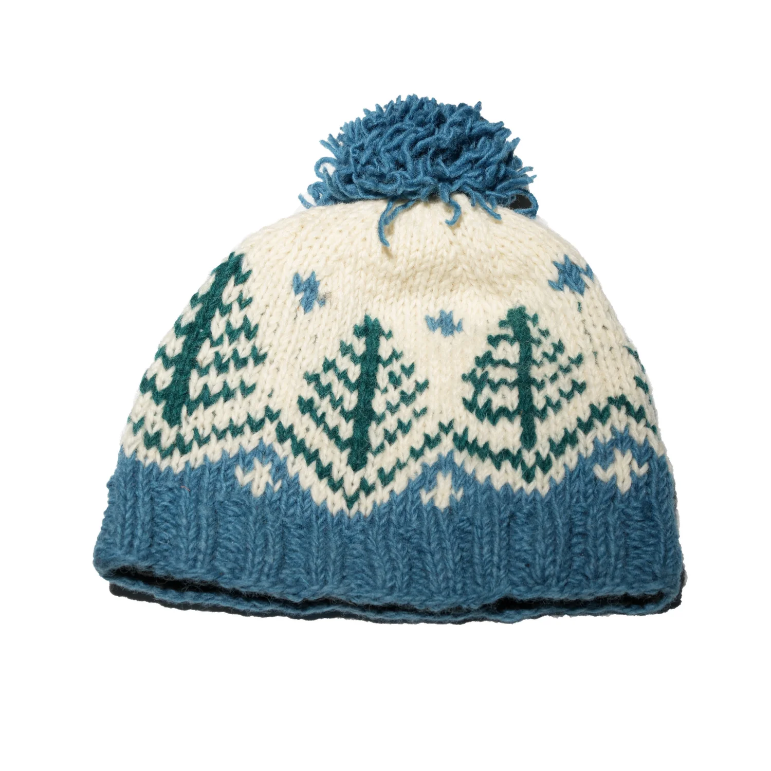 100 Lamb Wool Snowflake Blue Bobble Beanie Winter Hat Lc01