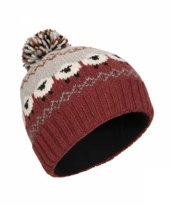 Alternative view of Hand Knitted Pure Wool Fair Isle Sheep Design Bobble Beanie Rust Heather NK254