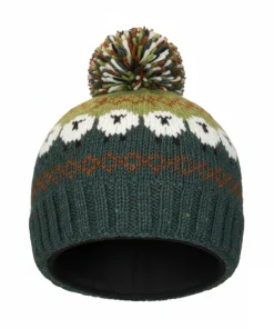 Alternative view of Hand Knitted Pure Wool Fair Isle Sheep Design Bobble Beanie Dark Green NK276