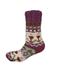 Pure Wool Hand Knit Chunky Warm Ladies Winter Socks SCSK004 Heather Pink - Image 3