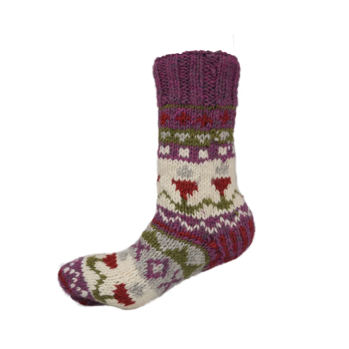 Pure Wool Hand Knit Chunky Warm Ladies Winter Socks SCSK004 Heather Pink - Image 3