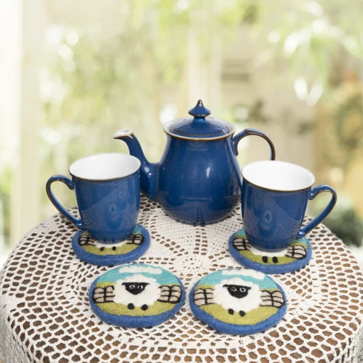 Handmade Needle Felted Coasters Sheep and Wall Set of 4pcs - Image 2