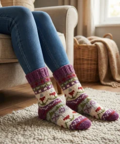 Pure Wool Hand Knit Chunky Warm Ladies Winter Socks SCSK004 Heather Pink