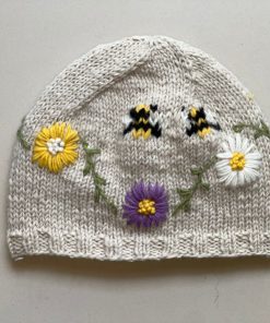 Alternative view of Hand knit Pure Wool Beanie Embroidery With Irish Wild Flowers Design PN036