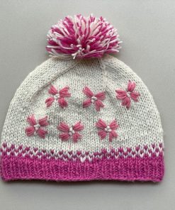 Alternative view of Hand-knit Wool Bobble Beanie Pink Willowherb Flower Design PN033 Fine Knit