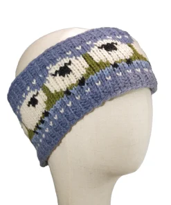 Alternative view of Hand Knitted Pure Wool Flock Of Sheep Headband Denim Blue RC28HB
