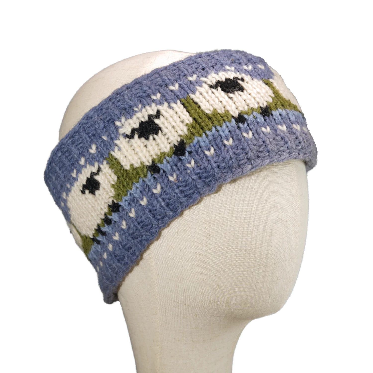 Hand Knitted Pure Wool Flock Of Sheep Headband Denim Blue RC28HB - Image 3