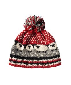 Hand Knitted Pure Wool Flock Of Sheep Winter Hat Bobble Beanie Maroon Rc21