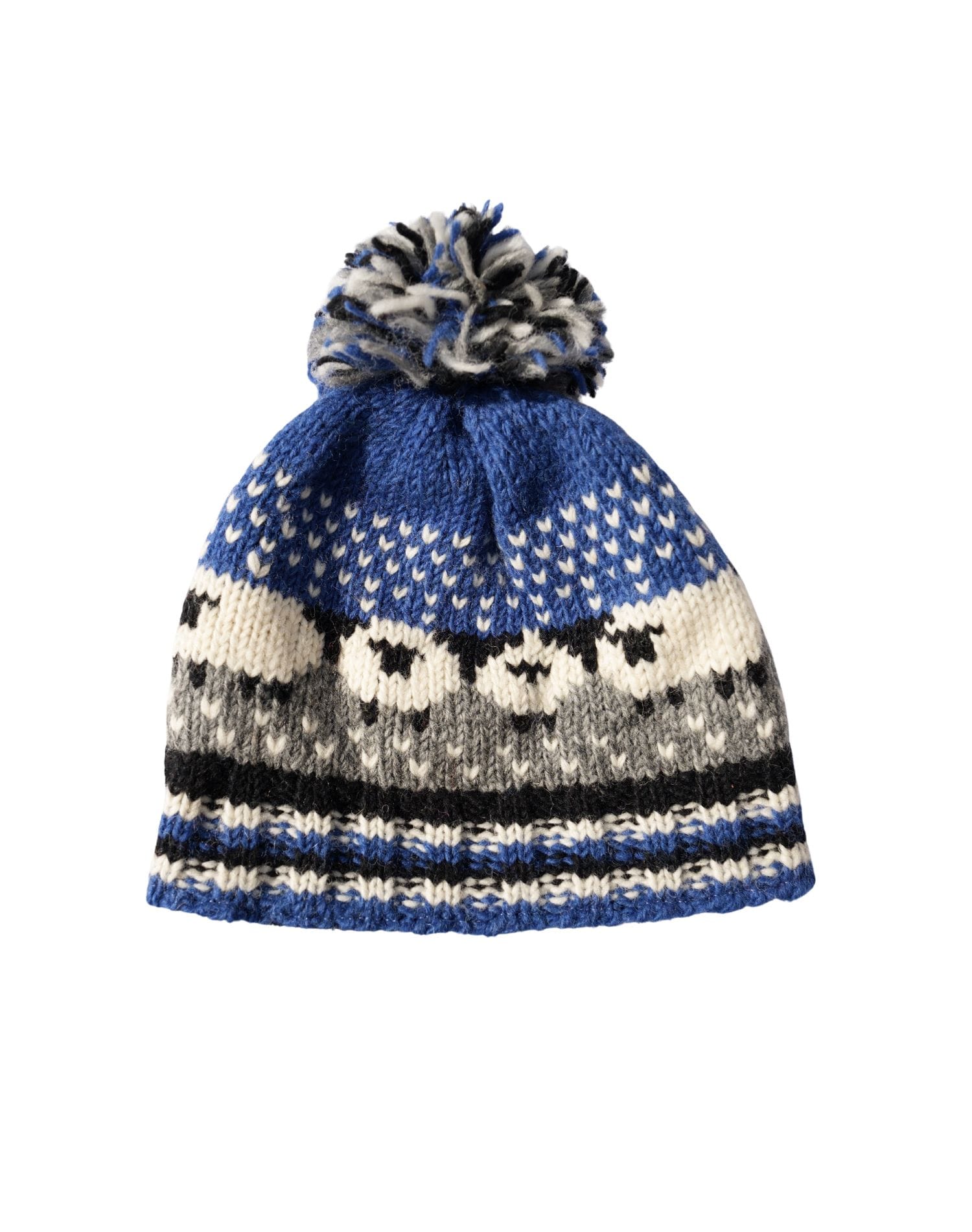 Hand Knitted Pure Wool Flock Of Sheep Winter Hat Bobble Beanie Navy Blue Rc25