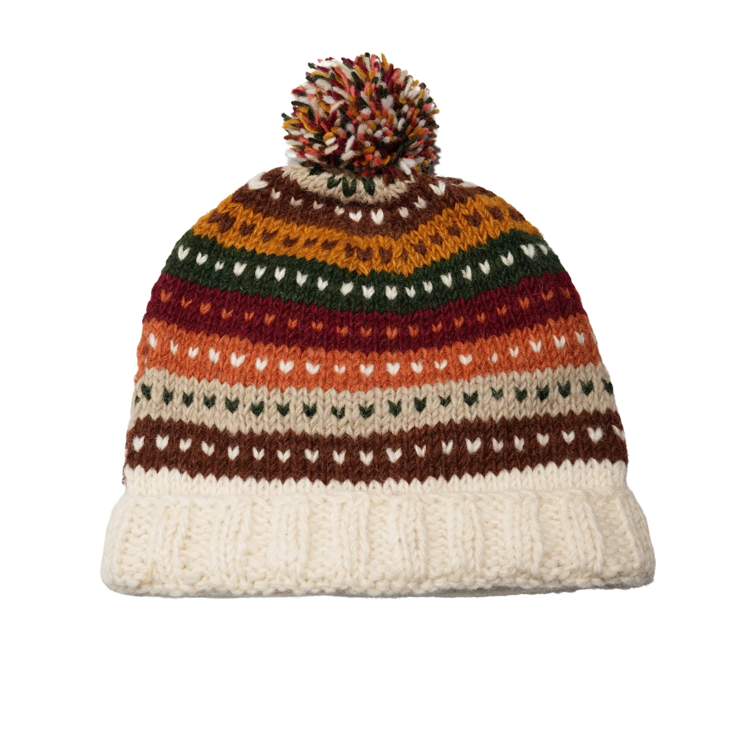 Hand Knitted Pure Wool  Roll Back Winter Hat Bobble Beanie KS02