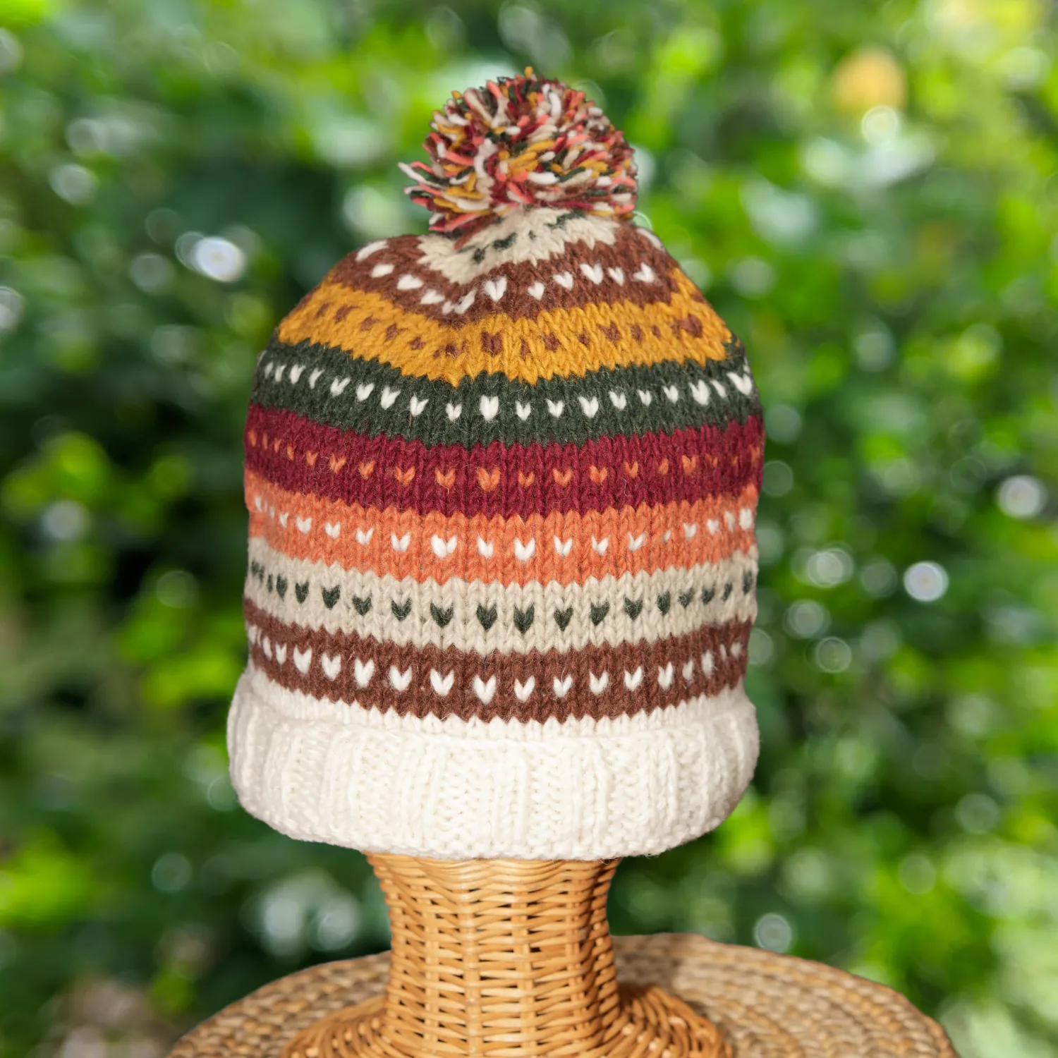 Hand Knitted Pure Wool  Roll Back Winter Hat Bobble Beanie KS02