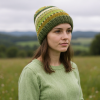 Hand-knitted Wool Beanie Green Fleece Lined NC006