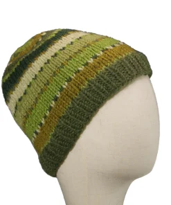 Alternative view of Hand-knitted Wool Beanie Green Fleece Lined NC006