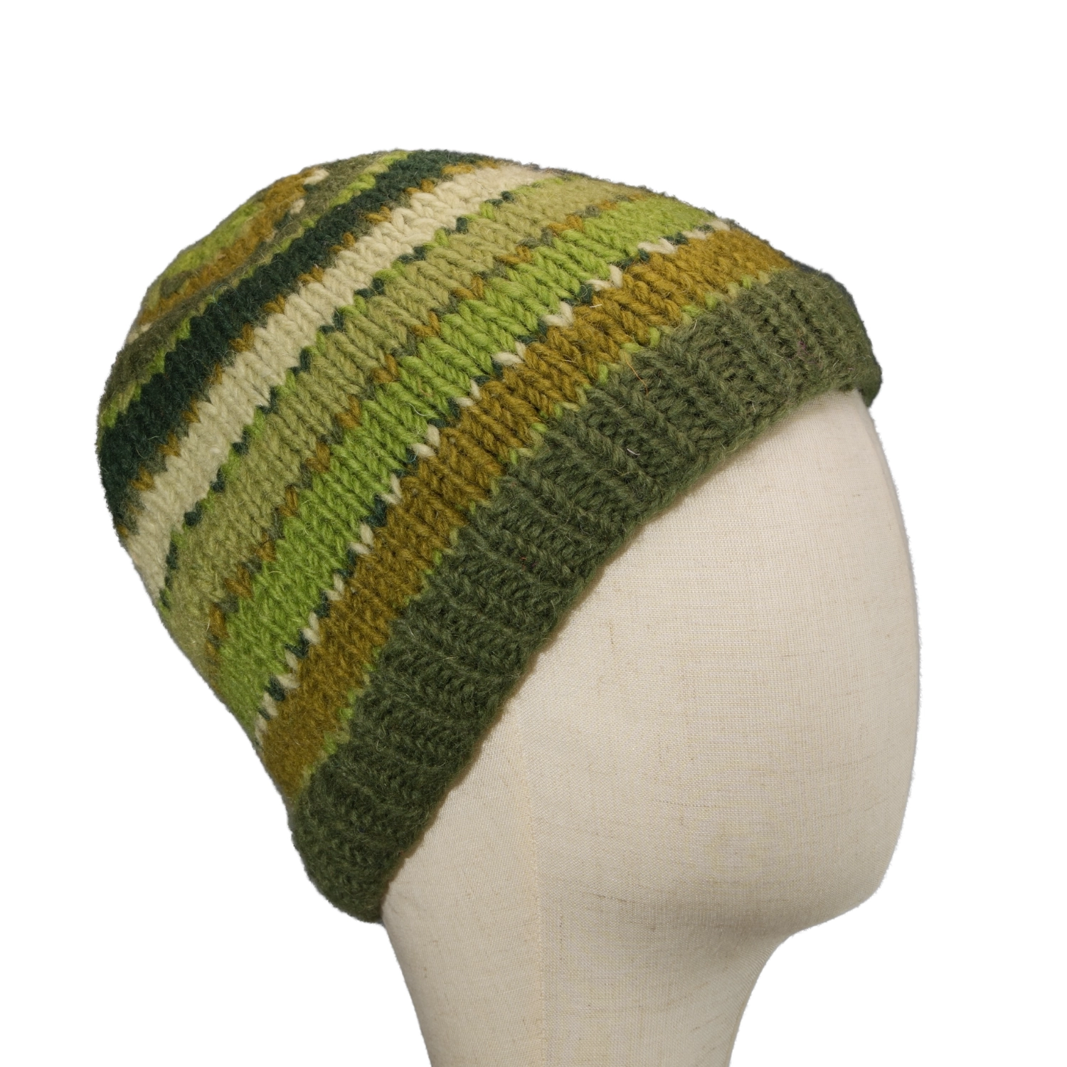 Hand-knitted Wool Beanie Green Fleece Lined NC006 - Image 3