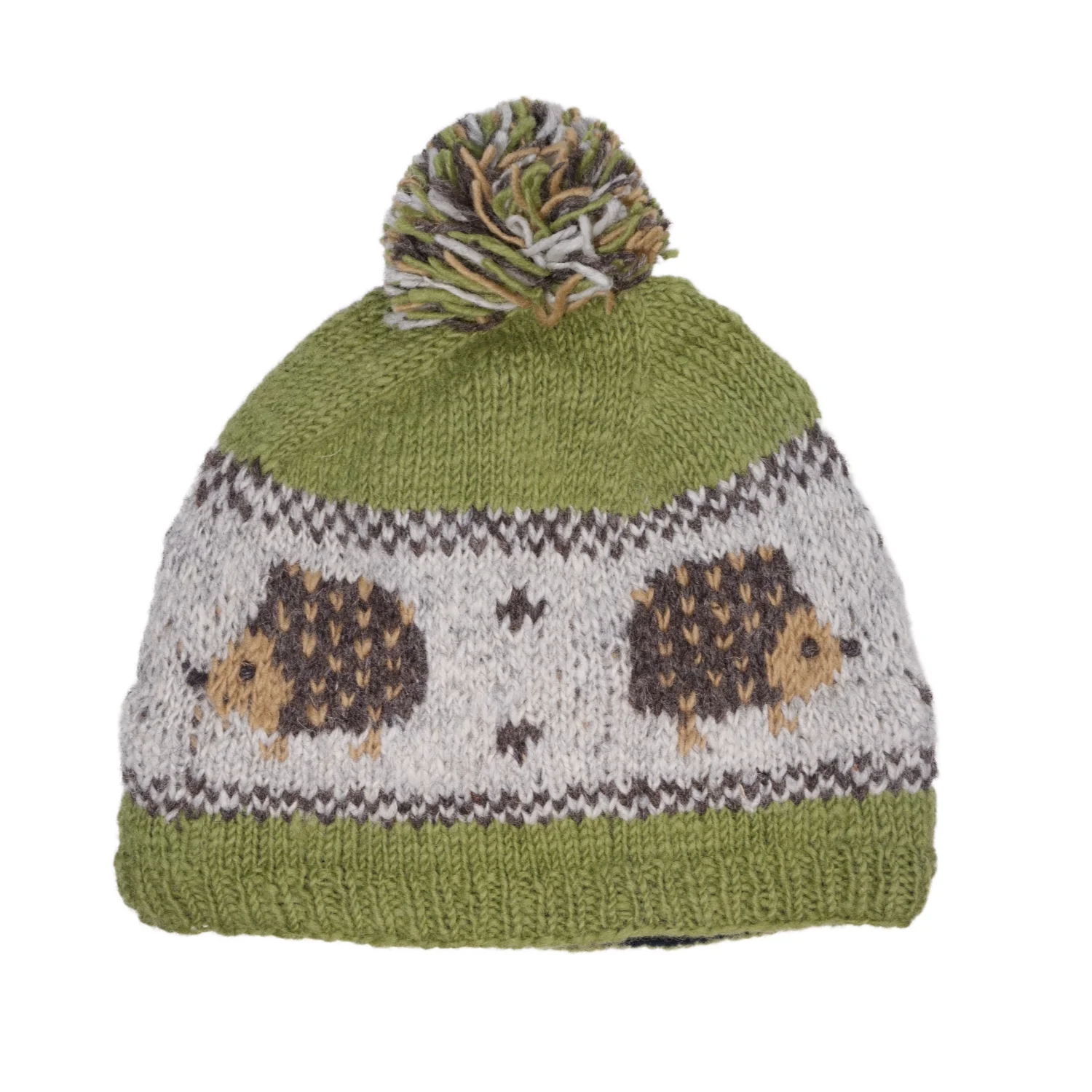Hand-knitted Wool Bobble Beanie Hedgehog Design Fleece Lined With Pompom PN035 - Image 2